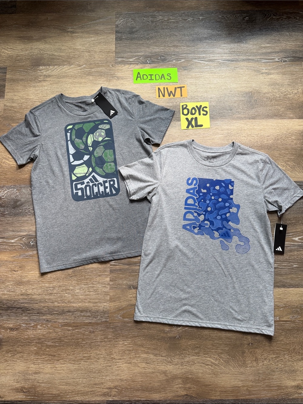 NWT Adidas Boys' Gray Graphic Tees - XL
